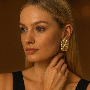 Earrings, 18 K gold plated titanium, minimalist geometric, organic, large scale